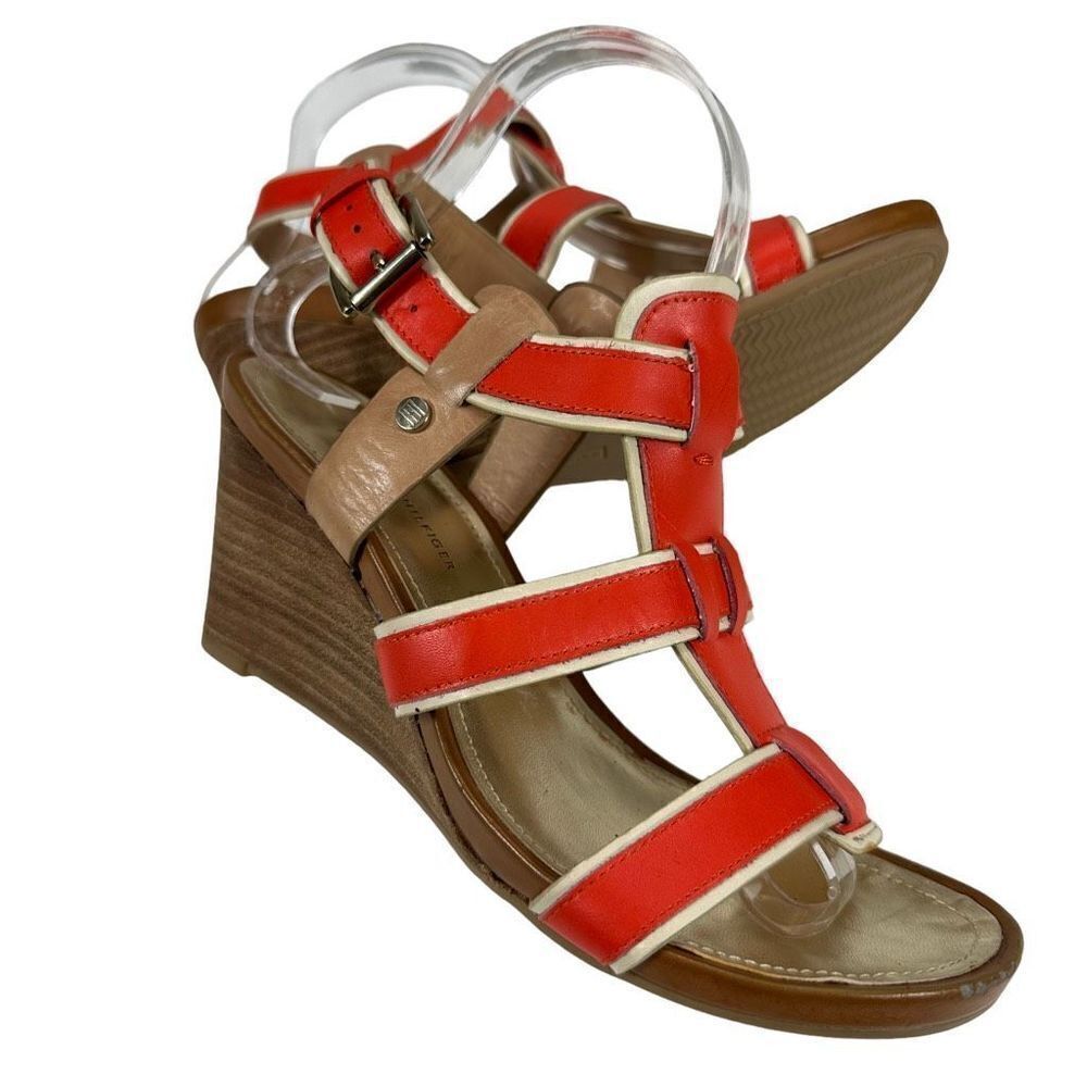 Tommy Hilfiger Women’s Leather Gladiator Wedge Sandals